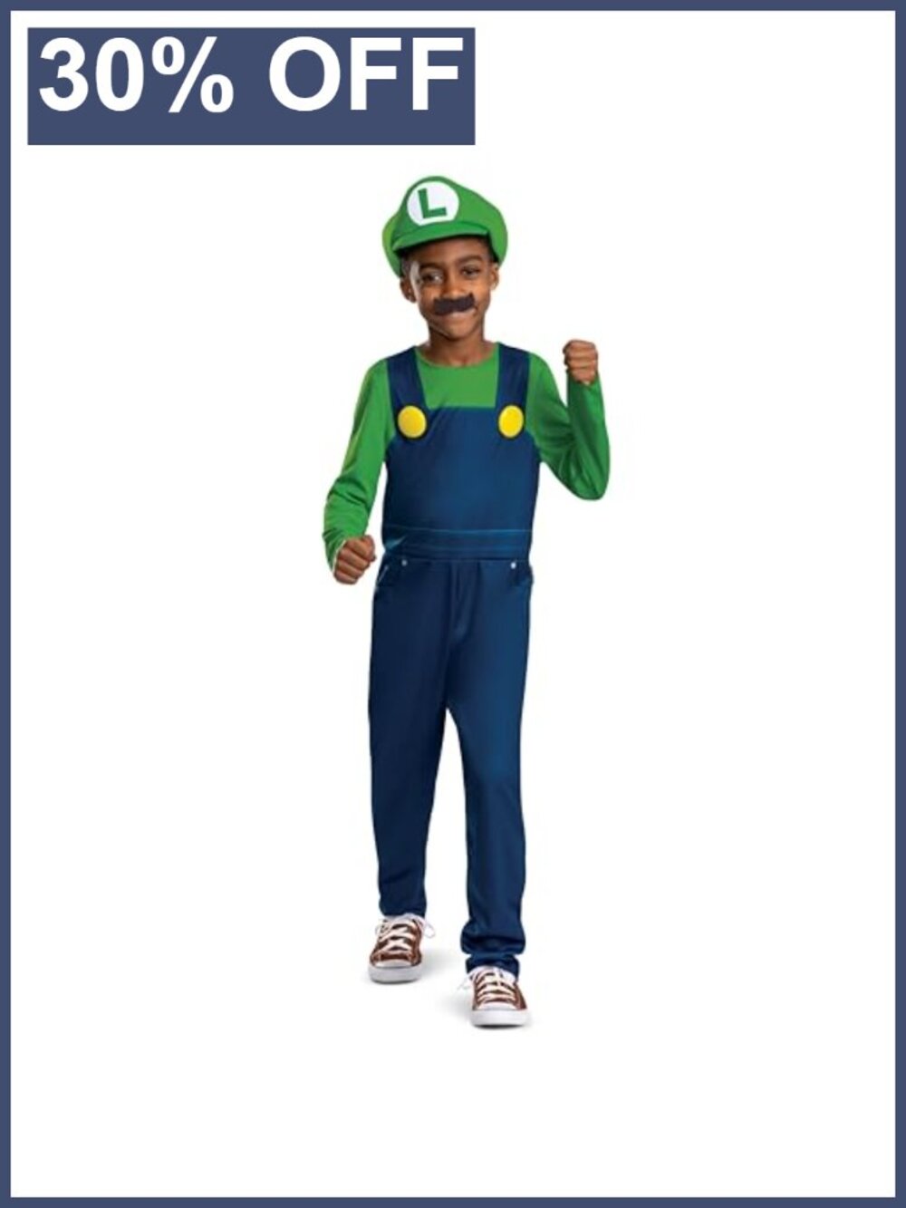 Luigi Costume Kids Boys Nintendo Jumpsuit Hat Mustache Halloween Dress Up